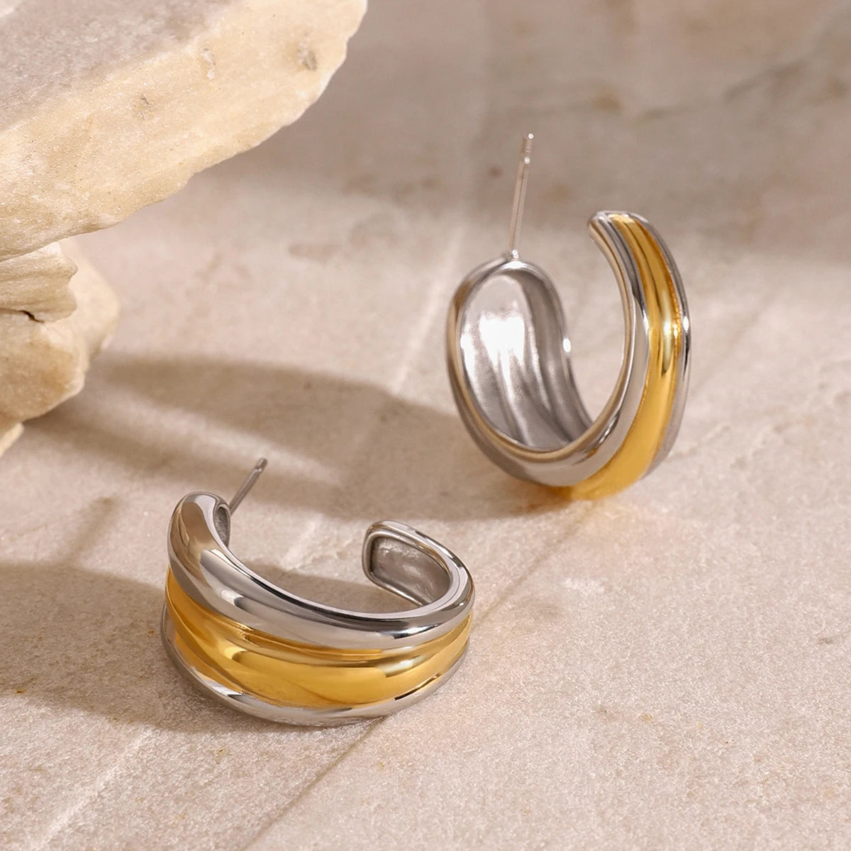 Dual-Tone Crescent Hoops